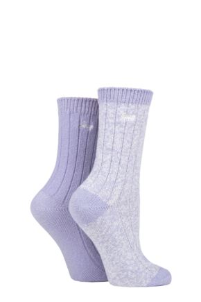 Ladies 2 Pair Jeep Super Soft Ribbed Boot Socks Lilac / Cream 4-8 Ladies