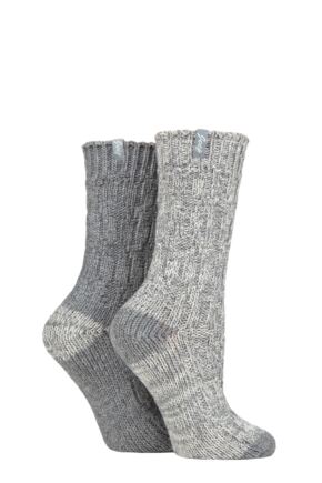 Ladies 2 Pair Jeep Wool Rope Knit Boot Socks Slate / White 4-8 Ladies