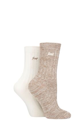 Ladies 2 Pair Jeep Performance Polyester Boot Socks Taupe / Cream 4-8 Ladies