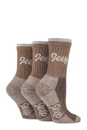 Ladies 3 Pair Jeep Luxury Terrain Boot Socks Tan / Cream 4-8 Ladies