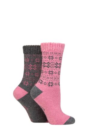 Ladies 2 Pair Jeep Wool Blend Thermal Performance Boot Socks Charcoal / Rose 4-8