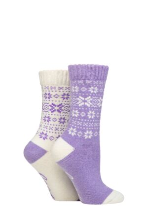 Ladies 2 Pair Jeep Wool Blend Thermal Performance Boot Socks Lilac / Cream 4-8