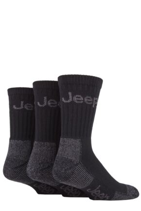 Mens 3 Pair Jeep Luxury Terrain Boot Socks Black / Grey 6-11 Mens