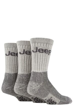 Mens 3 Pair Jeep Luxury Terrain Boot Socks Ecru / Grey 6-11 Mens