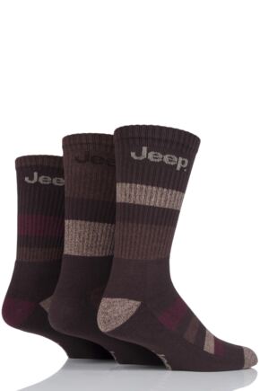 Mens 3 Pair Jeep Cotton Striped Chunky Boot Socks Brown 6-11 Mens