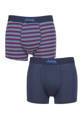 Mens 2 Pack Jeep Plain and Fine Striped Fitted Bamboo Trunks Navy / Stripe Extra Large