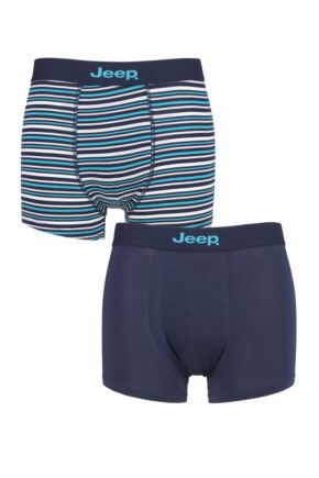 Mens 2 Pack Jeep Plain and Fine Striped Fitted Bamboo Trunks