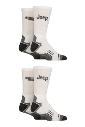 Mens 4 Pair Jeep Technical Performance Crew Sports Socks White 6-11