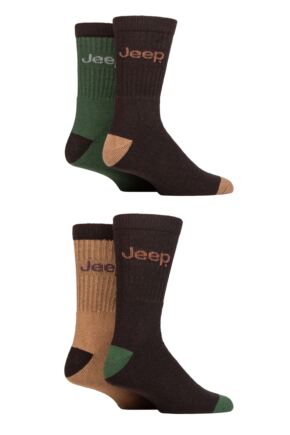 Mens 4 Pair Jeep Plain Regenerated Cotton Boot Socks