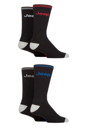 Mens 4 Pair Jeep Cushioned Crew Sports Socks