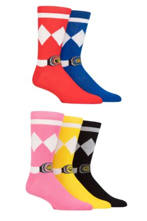 Mens and Ladies 5 Pair SOCKSHOP Power Rangers Cotton Socks