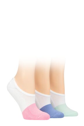 Ladies 3 Pair SOCKSHOP Wildfeet Half Cushioned Bamboo PED Socks White Pink / Blue / Mint 4-8