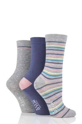 Ladies 3 Pair SOCKSHOP Wild Feet Stripe and Dot Bamboo Socks