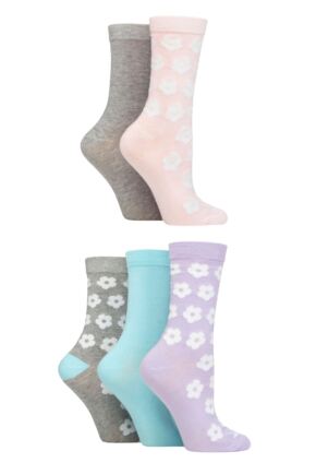 Ladies 5 Pair SOCKSHOP Wildfeet Patterned Bamboo Socks