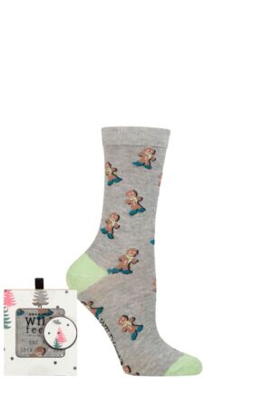 Ladies 1 Pair SOCKSHOP Wildfeet Bamboo Christmas Gift Boxed Socks Gingerbread Man 4-8