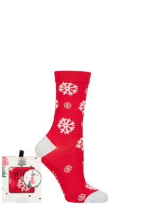 Ladies 1 Pair SOCKSHOP Wildfeet Bamboo Christmas Gift Boxed Socks Snowflakes 4-8