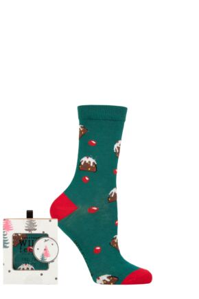 Ladies 1 Pair SOCKSHOP Wildfeet Bamboo Christmas Gift Boxed Socks Xmas Pudding 4-8
