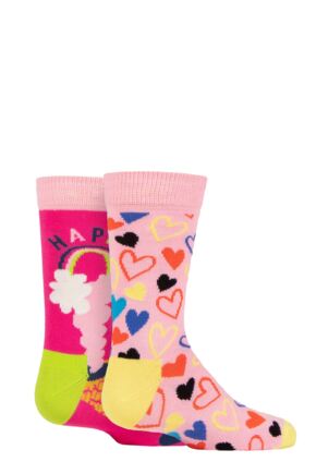 Kids 2 Pair Happy Socks Happy Love Socks Multi 2-3 Years