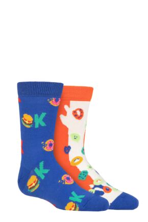 Kids 2 Pair Happy Socks Okay Cereals Socks