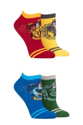 Ladies SOCKSHOP 4 Pair Harry Potter House Badges Cotton Trainer Socks