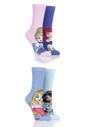 Ladies 4 Pair SOCKSHOP Disney Princesses Sleeping Beauty, Cinderella, Jasmine and Ariel Socks