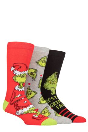 Mens and Ladies 3 Pair SOCKSHOP Grinch Cotton Socks