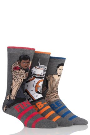 Mens 3 Pair Star Wars New Heroes BB-8, Rey and Finn Socks