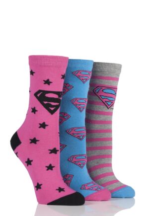 Ladies 3 Pair DC Superman / Supergirl Logo Socks