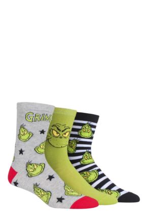 Mens and Ladies SOCKSHOP 3 Pair Grinch Cotton Socks