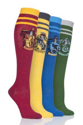 Ladies SockShop 4 Pair Harry Potter House Badges Cotton Knee High Socks