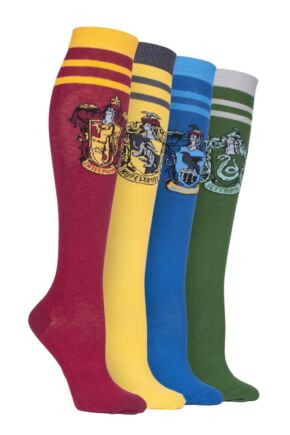 Ladies SOCKSHOP 4 Pair Harry Potter House Badges Cotton Knee High Socks