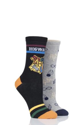 Ladies SOCKSHOP 2 Pair Harry Potter Hogwarts and Golden Snitch Cotton Socks