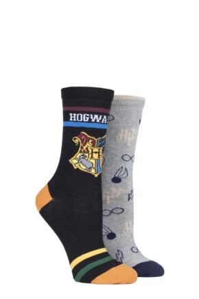 Ladies SOCKSHOP 2 Pair Harry Potter Hogwarts and Golden Snitch Cotton Socks
