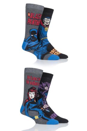 Mens SOCKSHOP 4 Pair Marvel Hawkeye, Black Widow, Black Panther and Doctor Strange Cotton Socks