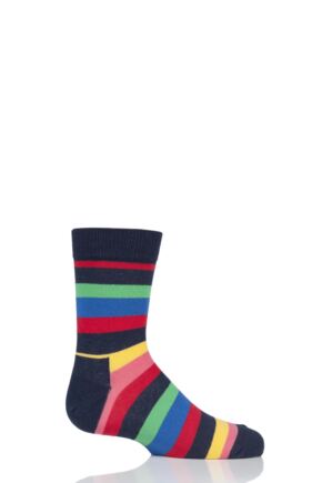 Boys & Girls 1 Pair Happy Socks Stripes Cotton Socks Navy 7-9 Years