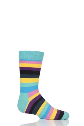 Boys & Girls 1 Pair Happy Socks Stripes Cotton Socks Blue 0-12 Months