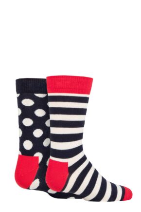 Kids 2 Pair Happy Socks Stripe Sock Navy 2-3 Years