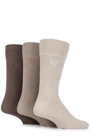 Mens 3 Pair Pringle Dunvegan Comfort Cuff Plain Cotton Socks Beige