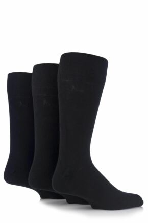 Mens 3 Pair Pringle Dunvegan Comfort Cuff Plain Cotton Socks Black 12-14