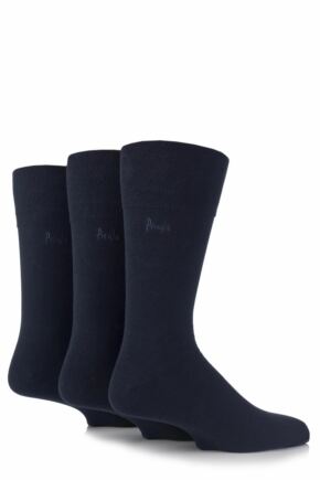 Mens 3 Pair Pringle Dunvegan Comfort Cuff Plain Cotton Socks Navy 12-14