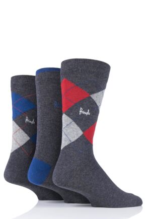 Mens 3 Pair Pringle New Waverley Argyle Patterned and Plain Socks
