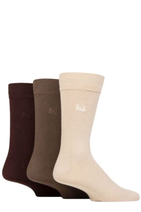 Mens 3 Pair Pringle Plain Rupert Bamboo Socks Beige UK 7-11