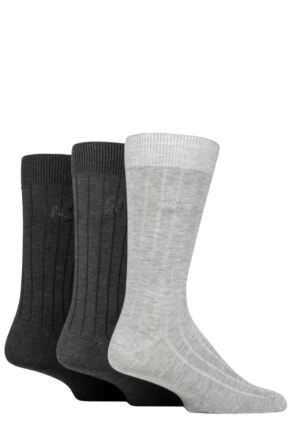 Mens 3 Pair Pringle Ribbed Bamboo Socks Charcoal 7-11 Mens