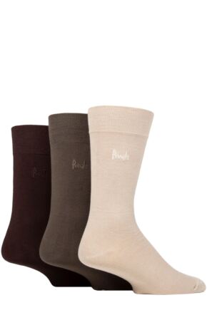 Mens 3 Pair Pringle Gentle Grip Bamboo Socks Beige 7-11 Mens