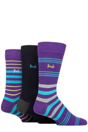 Mens 3 Pair Pringle Patterned Bamboo Socks Stripe Purple 7-11