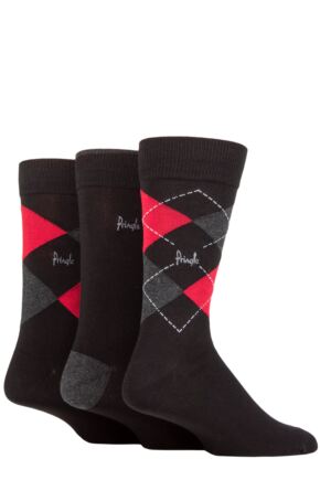 Mens 3 Pair Pringle Bamboo Cotton Blend Argyle Socks