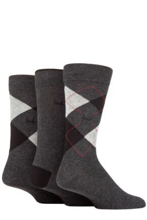 Mens 3 Pair Pringle Bamboo Cotton Blend Argyle Socks Charcoal / Black / Light Grey 7-11