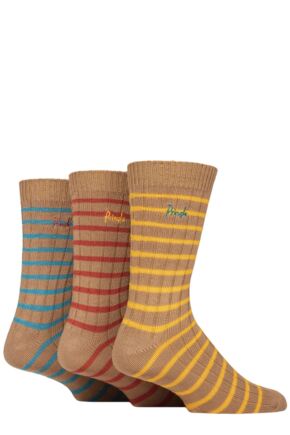 Mens 3 Pair Pringle Bamboo Leisure Socks Small Stripes Brown 7-11
