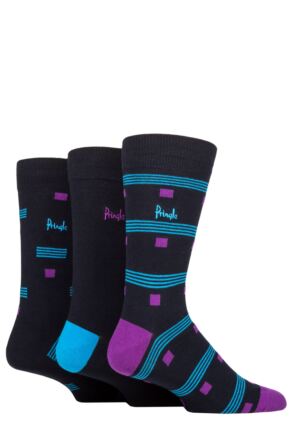 Mens 3 Pair Pringle Patterned and Striped Cotton Socks