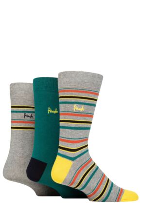 Mens 3 Pair Pringle Cotton and Recycled Polyester Patterned Socks Stripes Light Grey 7-11 Mens
